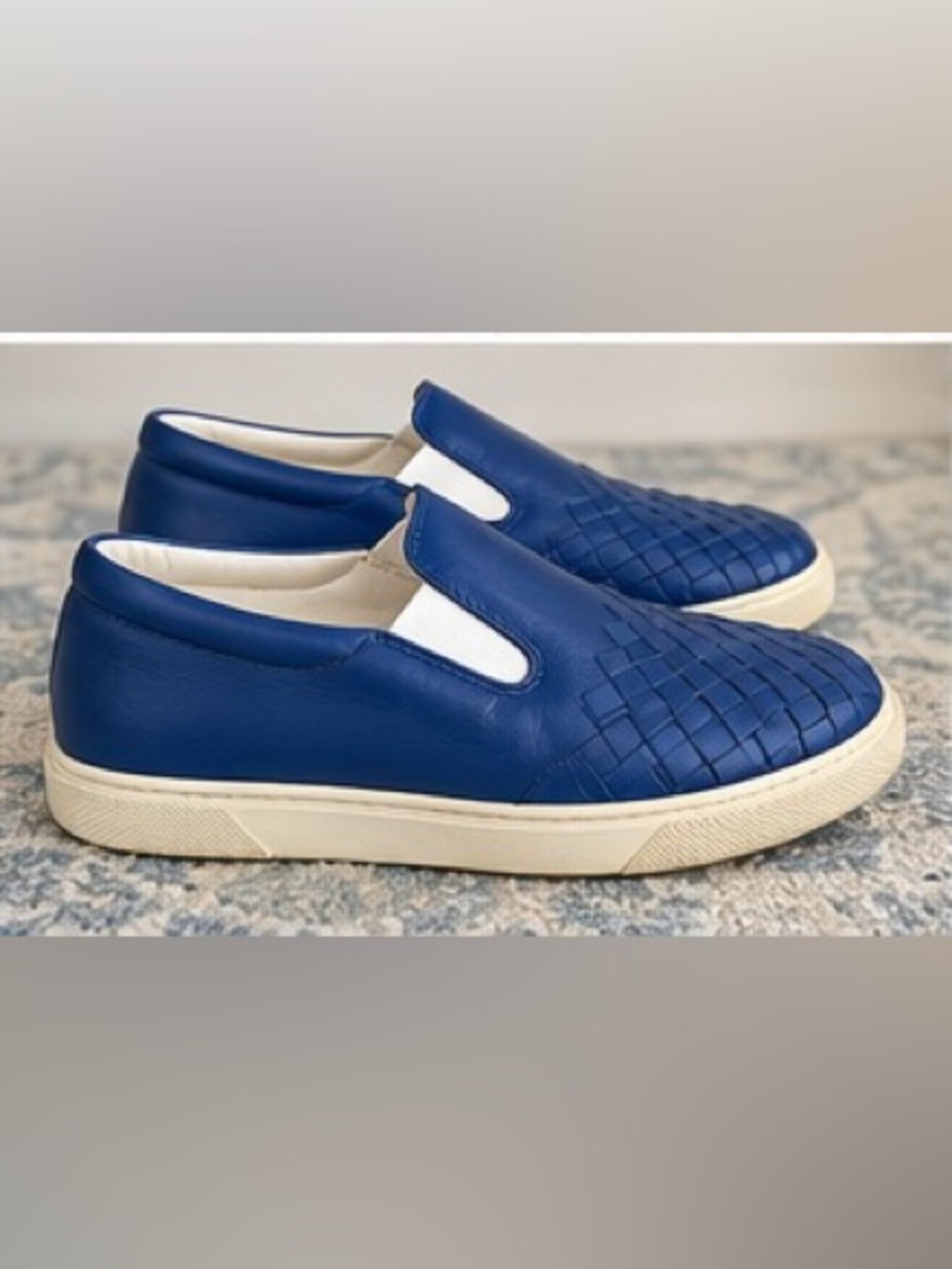 AUTHENTIC Bottega Veneta Blue Woven Leather Slip-On Sneakers